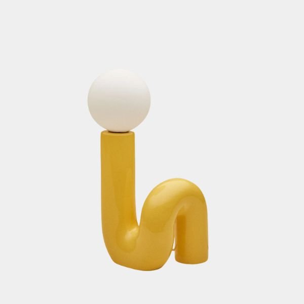 Lampe de table grand S en céramique et boule en verre opaline