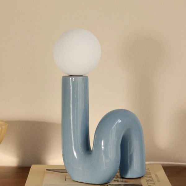 Lampe de table grand S en céramique et boule en verre opaline – Image 2