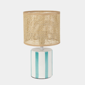 Lampe en céramique rayée turquoise et blanc