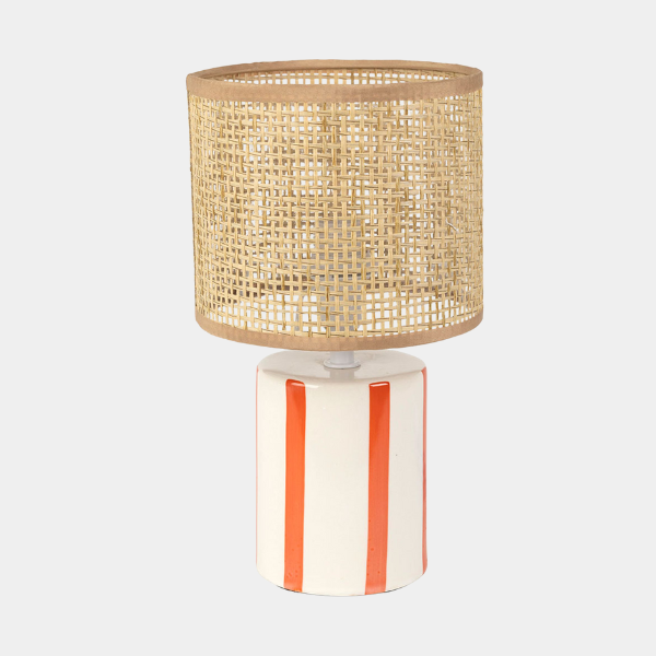 Lampe en céramique rayée orange et blanc