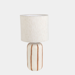Lampe à poser en céramique rayée brun & écru