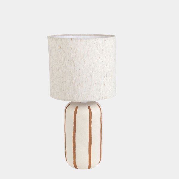 Lampe à poser en céramique rayée brun & écru